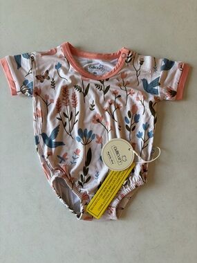 NB Floral & Bird Baby Bamboo Onesie — NWT